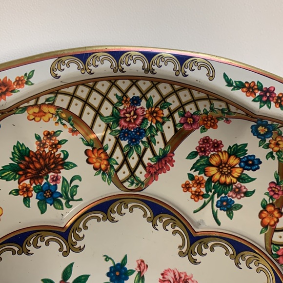Daher England Serving Fruit Bowl Decorated Ware Tin Floral Gold Vintage 1971 - Picture 6 of 9